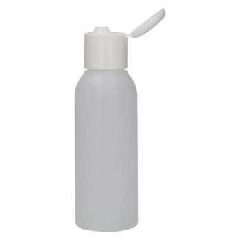 100 ml flacon Basic Round HDPE naturel 24.410 + Capsule à service PP  blanc 