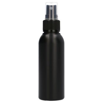 100 ml Ronde fles HDPE zwart + Spraypomp zwart