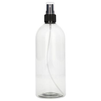 500 ml Ronde fles 100% gerecycled PET transparant met zwarte Spraypomp