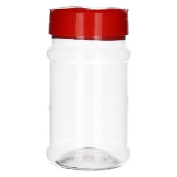 330 ml Spice round PET transparent + saupoudrer le couvercle rouge